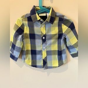 First Impressions Green & Blue Plaid Shirt LS. Size 12M